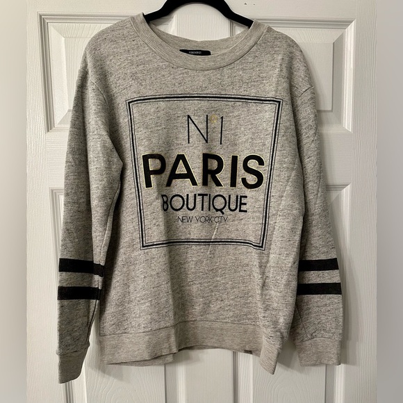 FOREVER 21 S Heathered Gray Sweatshirt Paris Boutique Graphic Perfume - Picture 6 of 11